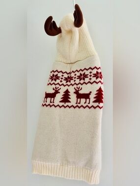 Small Dog Cute Red & Cream Acrylic Sweater Red Reindeer Fair Isle
